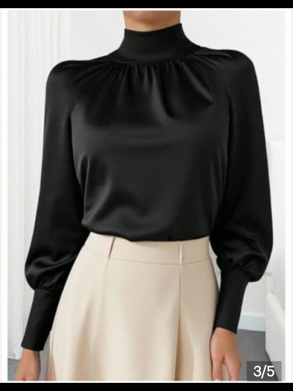 White House Black Market Black Satin Mock-Neck Blouse